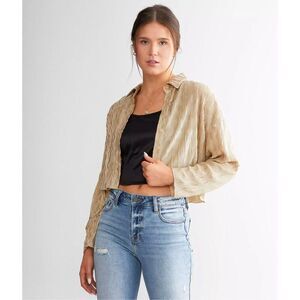 Blue Blush Beige Crinkled Cropped Button-Up with Black Crop Tank